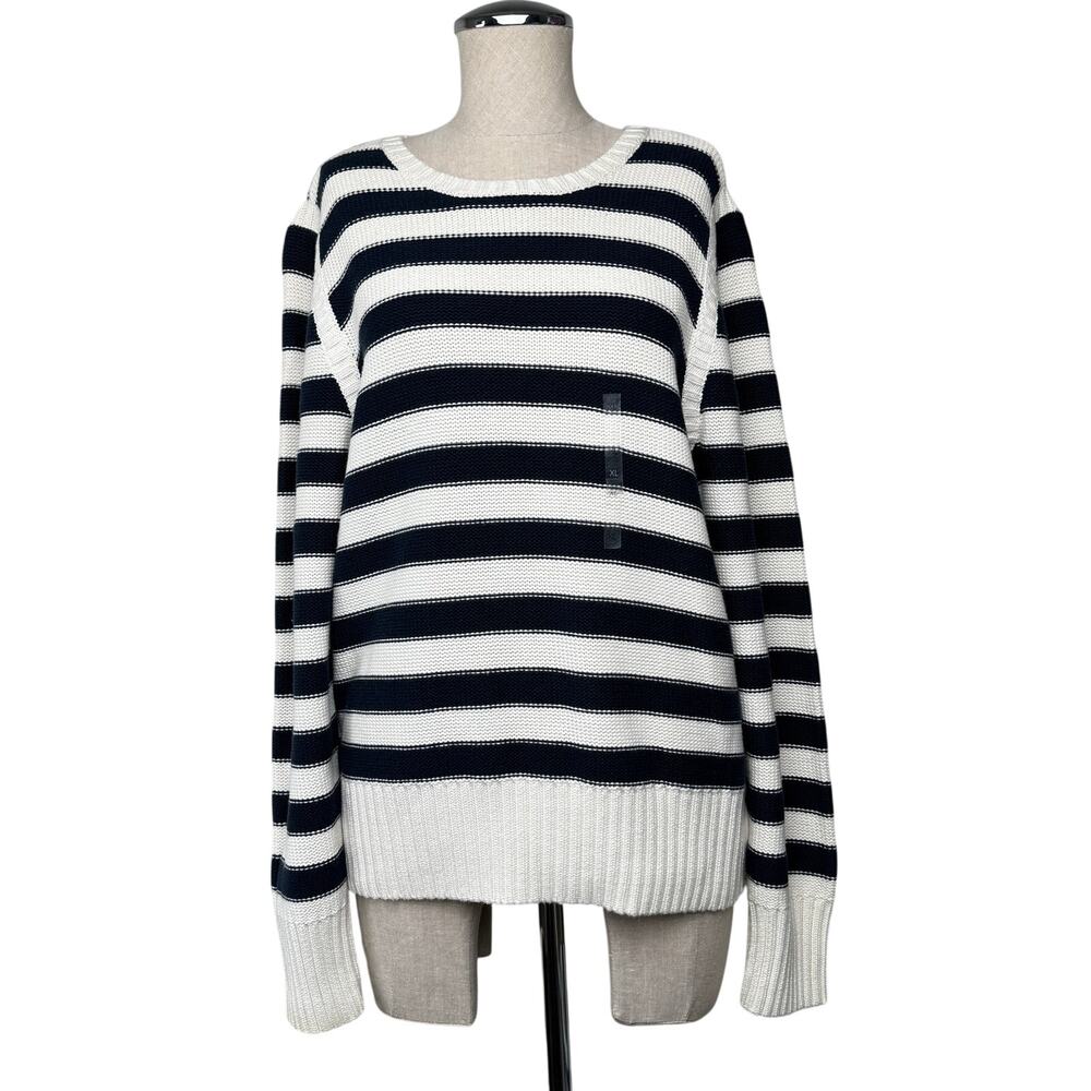 Liz Claiborne Breton Stripe Sweater XL Navy White NWT Nautical Coastal Preppy